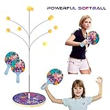 Surplex Tischtennistrainer mit Elastischem Weichem Schaft, Mit 2 Schlägern Und 3 Übungsbällen Für Anfänger/Selbsttraining/Freizeit/Dekompression/Kind Indoor Outdoor Spielen - 5