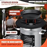 KESSER® Raketenofen mit Grillpfanne aus Gusseisen | inkl. Grillzange & Tragetasche | Dutch Oven 6 integrierte Spikes | BBQ Rakete Holzofen | Camping Outdoor-Campingkocher | Campinggrill Edelstahl - 5