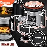 KESSER® Raketenofen mit Grillpfanne aus Gusseisen | inkl. Grillzange & Tragetasche | Dutch Oven 6 integrierte Spikes | BBQ Rakete Holzofen | Camping Outdoor-Campingkocher | Campinggrill Edelstahl - 7