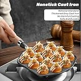 Topyond Takoyaki Pfanne,14 Löcher 3.8cm Loch Antihaft Pan Gusseisen mit Abnehmbarem Griff,Takoyaki Maker,Taiyaki Pfanne,Poffertjes Maker - 2