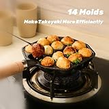Topyond Takoyaki Pfanne,14 Löcher 3.8cm Loch Antihaft Pan Gusseisen mit Abnehmbarem Griff,Takoyaki Maker,Taiyaki Pfanne,Poffertjes Maker - 4