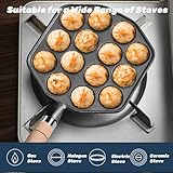 Topyond Takoyaki Pfanne,14 Löcher 3.8cm Loch Antihaft Pan Gusseisen mit Abnehmbarem Griff,Takoyaki Maker,Taiyaki Pfanne,Poffertjes Maker - 5