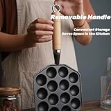 Topyond Takoyaki Pfanne,14 Löcher 3.8cm Loch Antihaft Pan Gusseisen mit Abnehmbarem Griff,Takoyaki Maker,Taiyaki Pfanne,Poffertjes Maker - 8