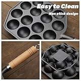 Topyond Takoyaki Pfanne,14 Löcher 3.8cm Loch Antihaft Pan Gusseisen mit Abnehmbarem Griff,Takoyaki Maker,Taiyaki Pfanne,Poffertjes Maker - 9