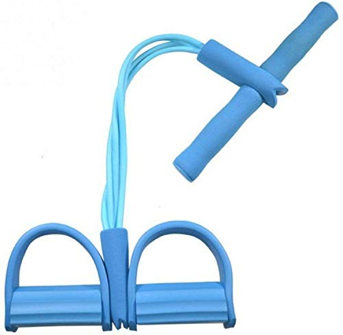 Multifunktions-Spannseil-Beintrainer Sit-up Bodybuilding Expander Elastic Pull Rope Trainingsgeräte, 4-Rohr-Elastic-Sit-Up-Zugseil mit Fußpedal Abdominal Exerciser Fitness (Blau) - 1