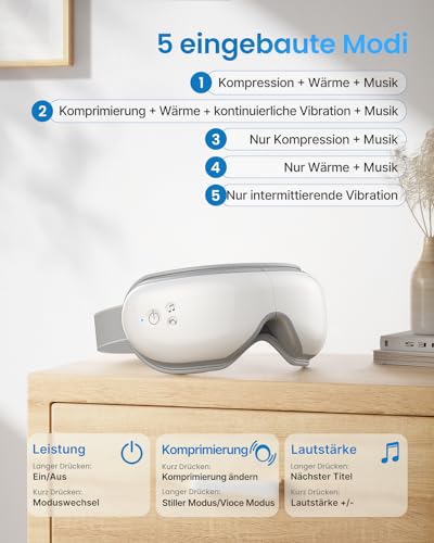 RENPHO Eyeris 1 - Augenmassagegerät mit Wärme, Vibration und Bluetooth Musik, Augenmaske hilft bei Augenringen und trockenen Augen, Verbessert Schlafqualität, geschenke für die ganze Familie - 5