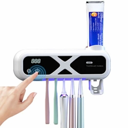 UV Zahnbürstenhalter, Wand Montierter Zahnpastaspender, 1200MA USB Aufladung, Touch Schalter, Timing Funktion für Das Familienbadezimmer (Weiß) - 1