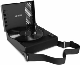 Victrola Revolution GO Tragbarer Bluetooth-Plattenspieler mit DREI Abspielgeschwindigkeiten, nachladbarem Akku mit 12 Stunden Spielzeit und integrierten Lautsprechern | Schwarz | VSC-750SB-BLK-EU - 1