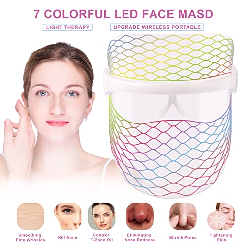 Yofuly LED Gesichtsmaske Lichttherapie, 7 Farben LED-Gesichtsmaske, Kabellos, Lichttherapie, Gesichtsmaske für Hautverjüngung, Gesichtshaut, Anti-Falten, Anti-Aging Haut - 3